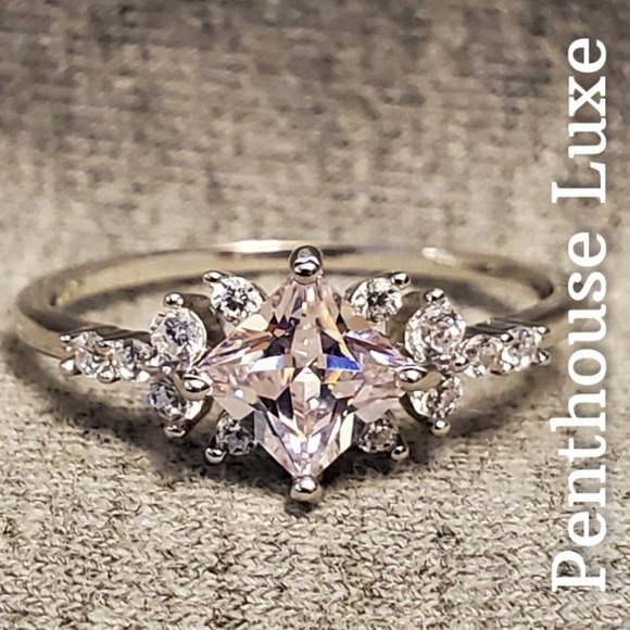 Penthouse Luxe Jewelry - SOLID 925 Sterling Silver Pink Zircon Princess Ring